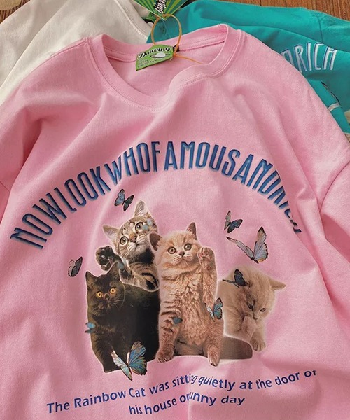 Auntie Rosa(アンティローザ)の「キャットプリントTシャツ(Tシャツ/カットソー・レディース・ピンク/イエロー/ブラック/ホワイト/ブルー/グリーン/パープル・X-LARGE)」の14枚目の写真