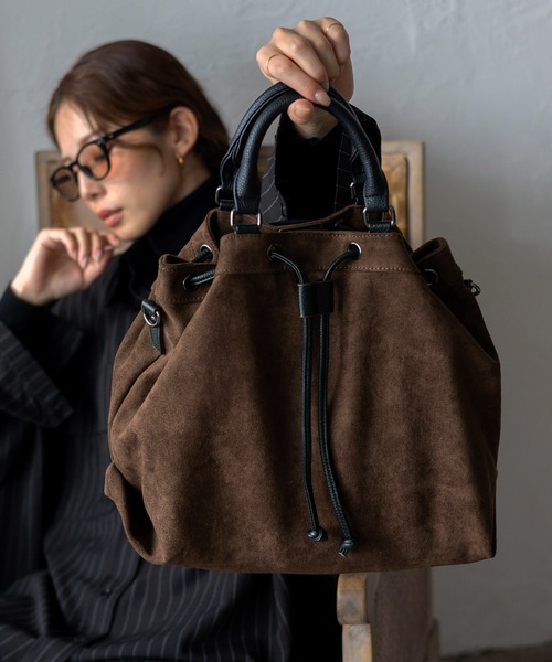 セール】巾着2wayナイロントートバッグ スエード調 A4 ショルダー