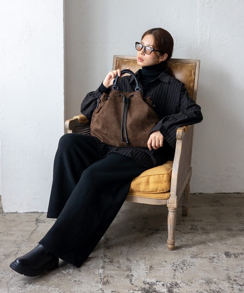 セール】巾着2wayナイロントートバッグ スエード調 A4 ショルダー