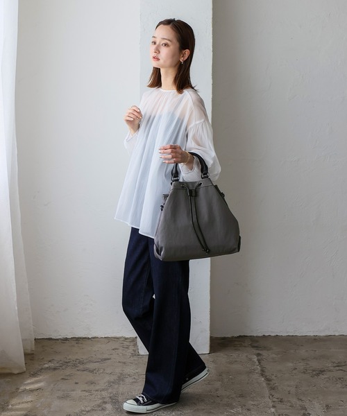 VitaFelice（ヴィータフェリーチェ）の「巾着2wayナイロントートバッグ A4 ショルダーバッグ 大容量トート（トートバッグ・レディース・ブラック/ベージュ/グリーン/グレー/アイボリー/ブラウン系その他/カーキ系・FREE）」の13枚目の写真