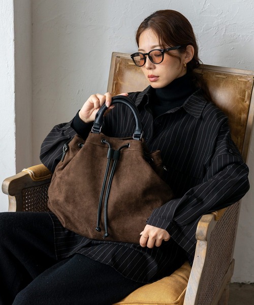 セール】巾着2wayナイロントートバッグ スエード調 A4 ショルダー