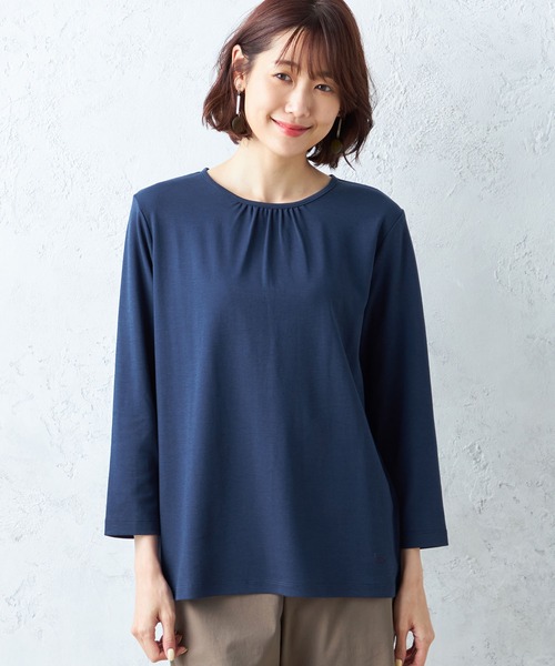 DECOY SINCE 1981(デコイシンスイチキュウハチイチ)の「オーガニックコットンギャザーネックプルオーバー(Tシャツ/カットソー・レディース・ベージュ/ネイビー/オレンジ・LL/M/L)」の3枚目の写真