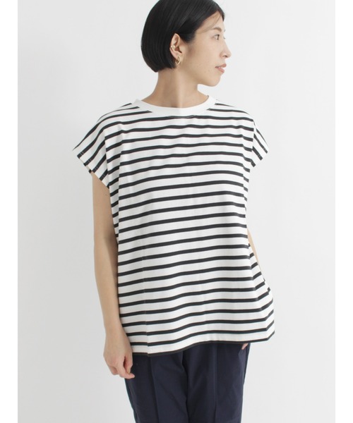 Lugnoncure（ルノンキュール）の「ボーダーフレンチスリーブTシャツ（Tシャツ/カットソー・レディース・ブラック/オフホワイト/オレンジ・ﾌﾘ-）」の2枚目の写真