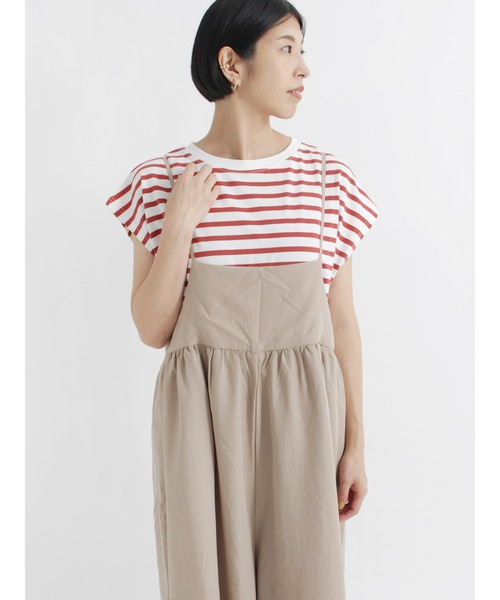 Lugnoncure（ルノンキュール）の「ボーダーフレンチスリーブTシャツ（Tシャツ/カットソー・レディース・ブラック/オフホワイト/オレンジ・ﾌﾘ-）」の3枚目の写真