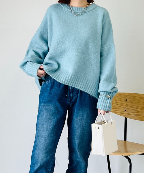 un dix cors（アンディコール）の「コスパ最強！5000円以下ニット　ヤクライクヤーンクルーネックニット（ニット/セーター・レディース・アイボリー/ブラック/サックスブルー/オレンジ・FREE）」の17枚目の写真