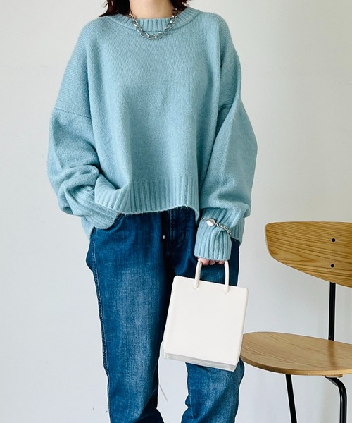 un dix cors（アンディコール）の「コスパ最強！5000円以下ニット　ヤクライクヤーンクルーネックニット（ニット/セーター・レディース・アイボリー/ブラック/サックスブルー/オレンジ・FREE）」の8枚目の写真