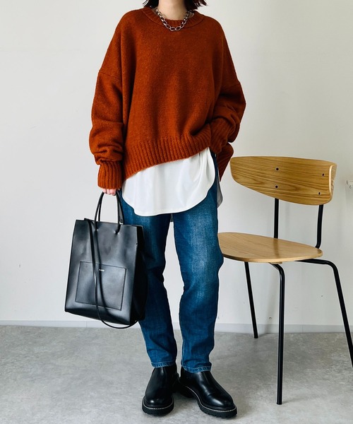 un dix cors（アンディコール）の「コスパ最強！5000円以下ニット　ヤクライクヤーンクルーネックニット（ニット/セーター・レディース・アイボリー/ブラック/サックスブルー/オレンジ・FREE）」の11枚目の写真