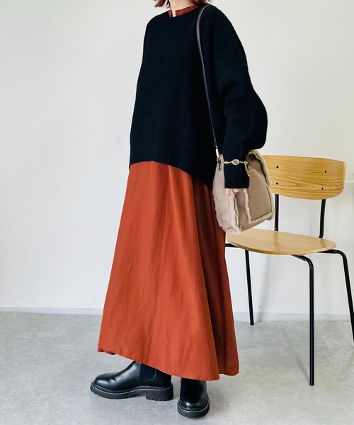 un dix cors（アンディコール）の「コスパ最強！5000円以下ニット　ヤクライクヤーンクルーネックニット（ニット/セーター・レディース・アイボリー/ブラック/サックスブルー/オレンジ・FREE）」の7枚目の写真