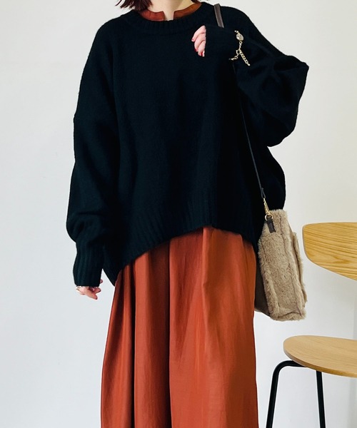 un dix cors（アンディコール）の「コスパ最強！5000円以下ニット　ヤクライクヤーンクルーネックニット（ニット/セーター・レディース・アイボリー/ブラック/サックスブルー/オレンジ・FREE）」の12枚目の写真