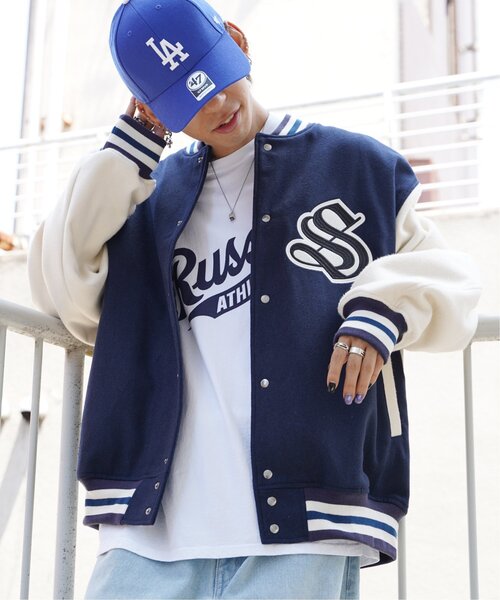 VENCEEXCHANGE(ヴァンスエクスチェンジ)の「フェイクメルトン切り替えBIGスタジャン/オーバーサイズ配色切り替えブルゾン(スタジャン・メンズ・ブラック/グリーン/ネイビー・FREE)」の4枚目の写真