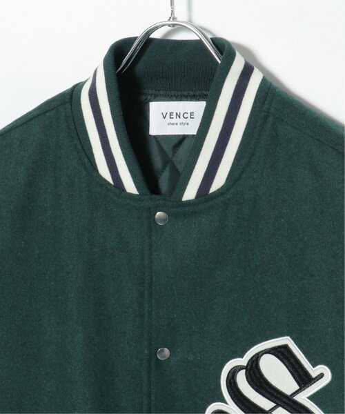 VENCEEXCHANGE(ヴァンスエクスチェンジ)の「フェイクメルトン切り替えBIGスタジャン/オーバーサイズ配色切り替えブルゾン(スタジャン・メンズ・ブラック/グリーン/ネイビー・FREE)」の10枚目の写真