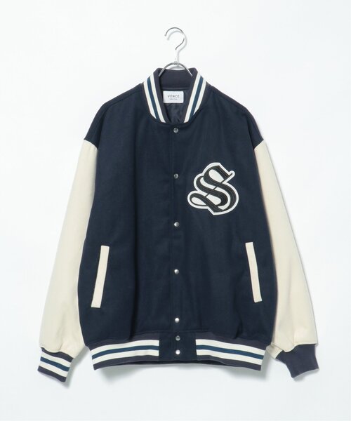 VENCEEXCHANGE(ヴァンスエクスチェンジ)の「フェイクメルトン切り替えBIGスタジャン/オーバーサイズ配色切り替えブルゾン(スタジャン・メンズ・ブラック/グリーン/ネイビー・FREE)」の18枚目の写真