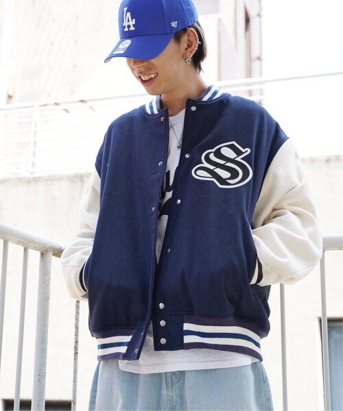 VENCEEXCHANGE(ヴァンスエクスチェンジ)の「フェイクメルトン切り替えBIGスタジャン/オーバーサイズ配色切り替えブルゾン(スタジャン・メンズ・ブラック/グリーン/ネイビー・FREE)」の20枚目の写真