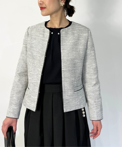 PICCIN（ピッチン）の「ストレッチジョーゼットネックパールブラウス（シャツ/ブラウス・レディース・ネイビー/ホワイト・M）」の5枚目の写真