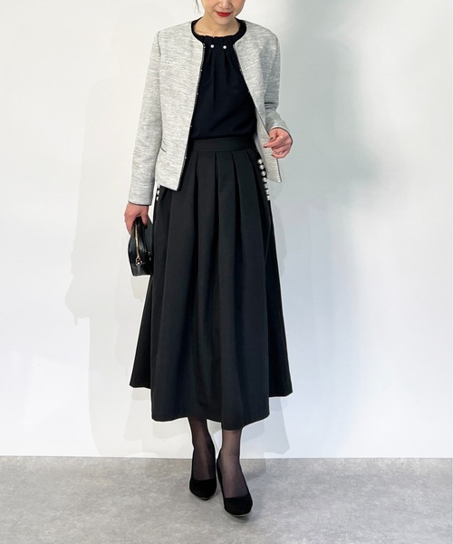 PICCIN（ピッチン）の「ストレッチジョーゼットネックパールブラウス（シャツ/ブラウス・レディース・ネイビー/ホワイト・M）」の4枚目の写真