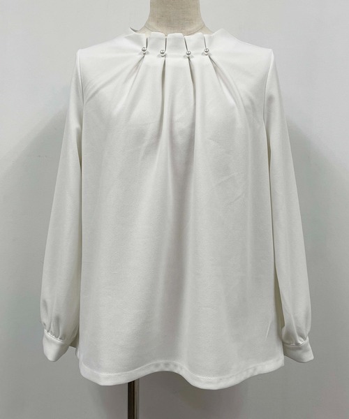 PICCIN（ピッチン）の「ストレッチジョーゼットネックパールブラウス（シャツ/ブラウス・レディース・ネイビー/ホワイト・M）」の21枚目の写真