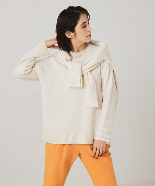 qualite（カリテ）の「ファインウールクルーネックプルオーバー（ニット/セーター・レディース・サックスブルー/チャコールグレー/オフホワイト/ライトグレー/グリーン/ベージュ・38/36）」の14枚目の写真