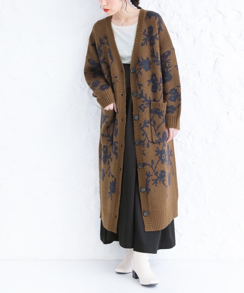 osharewalker（オシャレウォーカー）の「【廃盤】『モヘヤタッチ花柄ジャカードニットロングカーディガン』（カーディガン/ボレロ・レディース・ブラウン/ブラック・FREE）」の15枚目の写真