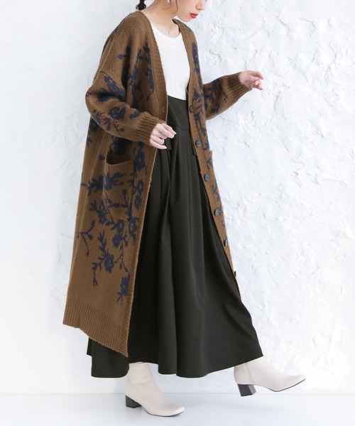 osharewalker（オシャレウォーカー）の「【廃盤】『モヘヤタッチ花柄ジャカードニットロングカーディガン』（カーディガン/ボレロ・レディース・ブラウン/ブラック・FREE）」の16枚目の写真