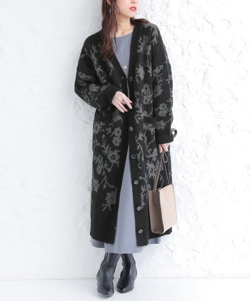 osharewalker（オシャレウォーカー）の「【廃盤】『モヘヤタッチ花柄ジャカードニットロングカーディガン』（カーディガン/ボレロ・レディース・ブラウン/ブラック・FREE）」の21枚目の写真