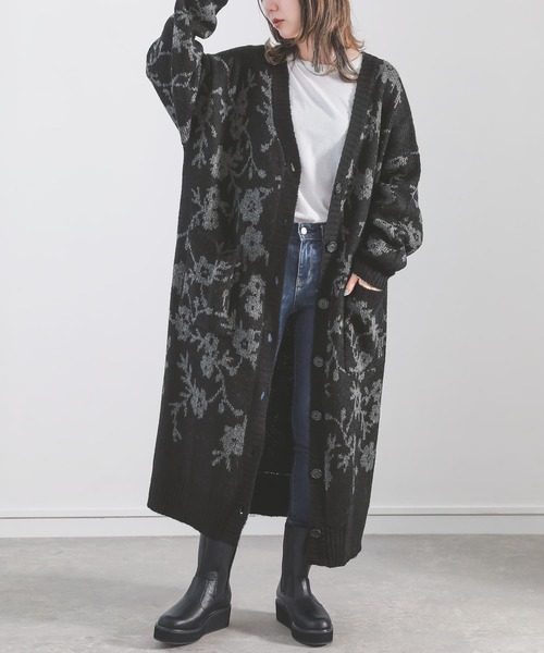 osharewalker（オシャレウォーカー）の「【廃盤】『モヘヤタッチ花柄ジャカードニットロングカーディガン』（カーディガン/ボレロ・レディース・ブラウン/ブラック・FREE）」の12枚目の写真