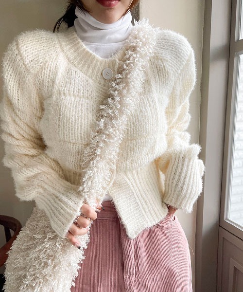 NANING9（ナンニング）の「NANING9 ワンポイントニットカーディガン（カーディガン/ボレロ・レディース・ブラック/ピンク/ライトグリーン/クリーム・FREE）」の7枚目の写真