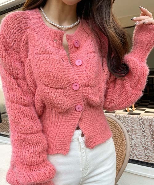 NANING9（ナンニング）の「NANING9 ワンポイントニットカーディガン（カーディガン/ボレロ・レディース・ブラック/ピンク/ライトグリーン/クリーム・FREE）」の8枚目の写真