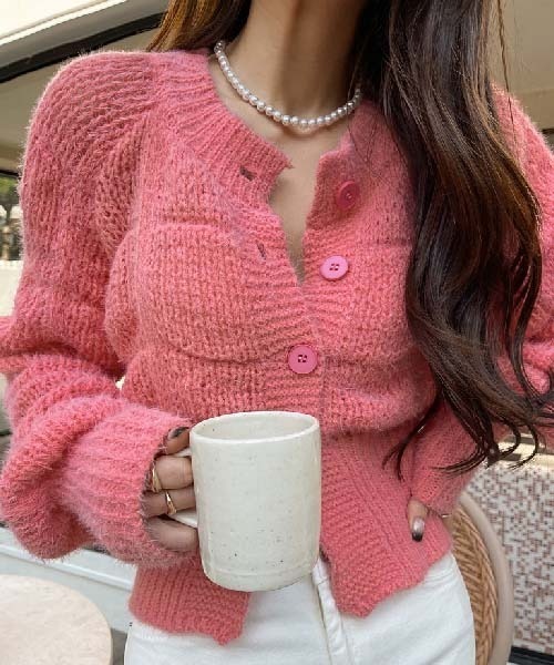 NANING9（ナンニング）の「NANING9 ワンポイントニットカーディガン（カーディガン/ボレロ・レディース・ブラック/ピンク/ライトグリーン/クリーム・FREE）」の14枚目の写真