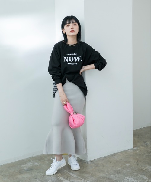 Eimee Law(エイミーロウ)の「コクーンマーメイドニットスカート(スカート・レディース・ライトグレー/ホワイト×ブラック/ブラック/ブルー・38)」の15枚目の写真