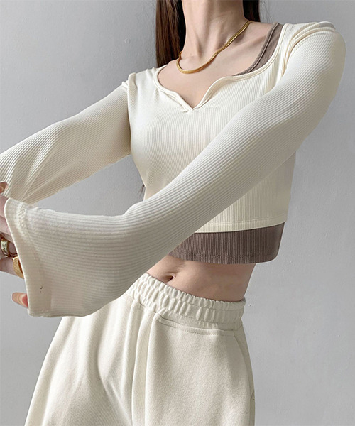 c.u.l（シーユーエル）の「ゆるくしゅ レイヤード風カットソー culw380（Tシャツ/カットソー・レディース・グレー/ブラック/アイボリー/ベージュ・M/S）」の6枚目の写真