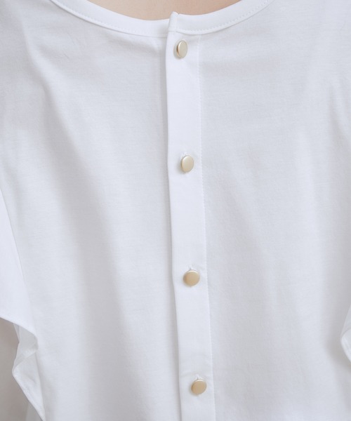 VIS（ビス）の「【接触冷感・洗える】【前後2WAY】シルケットフリルアレンジトップス（Tシャツ/カットソー・レディース・ブラック/ホワイト/サックスブルー・FREE）」の21枚目の写真