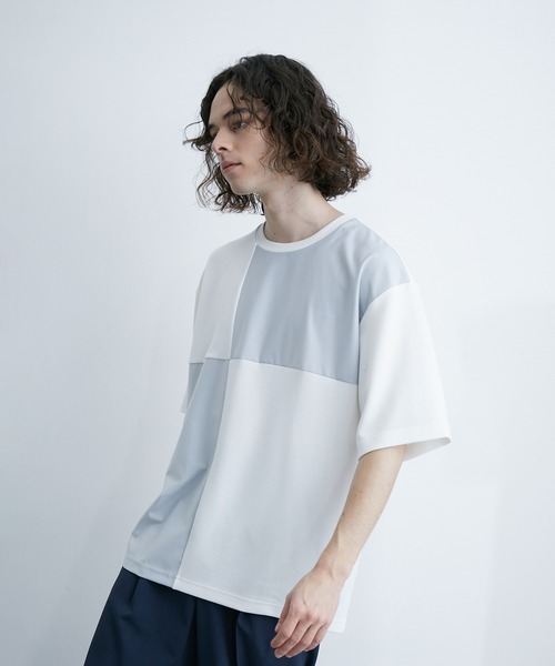  j.n.r.d（ジェー・エヌ・アール・ディー）の「j.n.r.d/エアーシルケット異素材切替Tシャツ（Tシャツ/カットソー・メンズ・サックスブルー/ホワイト/ネイビー・LL/M/L）」の5枚目の写真