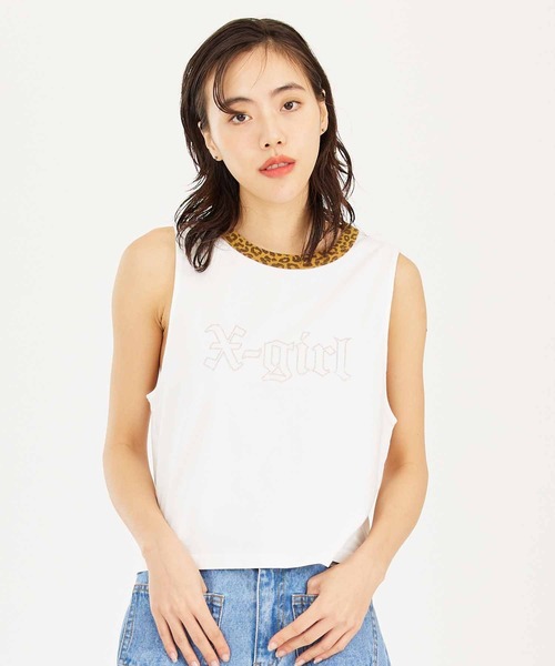 X-girl（エックスガール）の「LEOPARD TRIM TANK TOP（タンクトップ