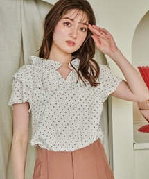 シアーフリルネックブラウス