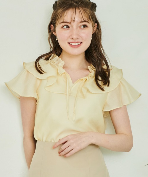 NOELA（ノエラ）の「シアーフリルネックブラウス（シャツ/ブラウス・レディース・イエロー/その他1/ピンク/サックスブルー・フリー）」の3枚目の写真