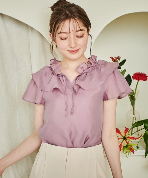 NOELA（ノエラ）の「シアーフリルネックブラウス（シャツ/ブラウス・レディース・イエロー/その他1/ピンク/サックスブルー・フリー）」の10枚目の写真