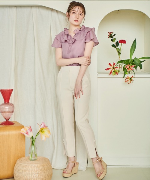 NOELA（ノエラ）の「シアーフリルネックブラウス（シャツ/ブラウス・レディース・イエロー/その他1/ピンク/サックスブルー・フリー）」の12枚目の写真