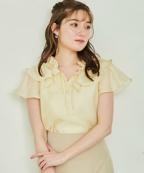 NOELA（ノエラ）の「シアーフリルネックブラウス（シャツ/ブラウス・レディース・イエロー/その他1/ピンク/サックスブルー・フリー）」の13枚目の写真