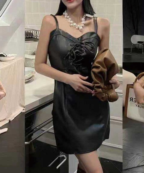 SPIGA（スピーガ）の「ﾚｰｽｱｯﾌﾟﾌｪｲｸﾚｻﾞｰﾜﾝﾋﾟｰｽ（ワンピース・レディース・ブラック/ブラウン・FREE）」の2枚目の写真