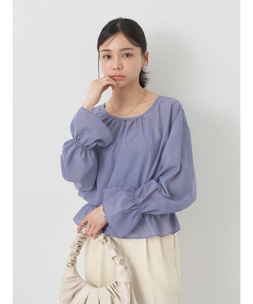 earth music&ecology（アースミュージックアンドエコロジー）の「シャーリングシアーブラウス（シャツ/ブラウス・レディース・ベージュ/ピンク/オフホワイト/ブルー・FREE）」の18枚目の写真