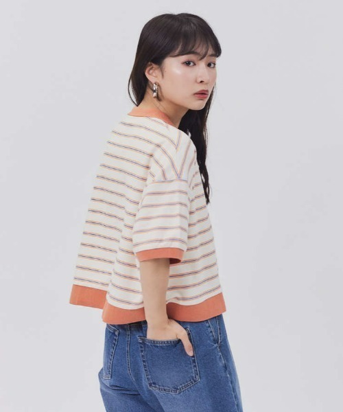 Right-on(ライトオン)の「【BEVERLY HILLS POLO CLUB】マルチボーダーポロシャツ(Tシャツ/カットソー・レディース・ダークグレー/パープル/キナリ・L/M)」の5枚目の写真