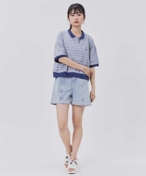 Right-on(ライトオン)の「【BEVERLY HILLS POLO CLUB】マルチボーダーポロシャツ(Tシャツ/カットソー・レディース・ダークグレー/パープル/キナリ・L/M)」の7枚目の写真