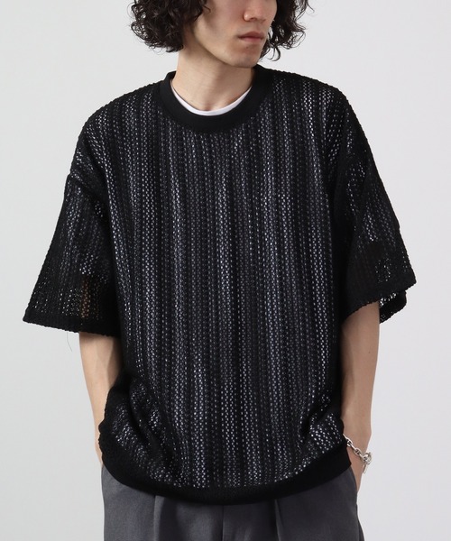 ATELANE(アテレーン)の「ルーズシルエット透かし編み半袖Tシャツ(Tシャツ/カットソー・メンズ・ブラック/ベージュ/ホワイト・M/L)」の18枚目の写真