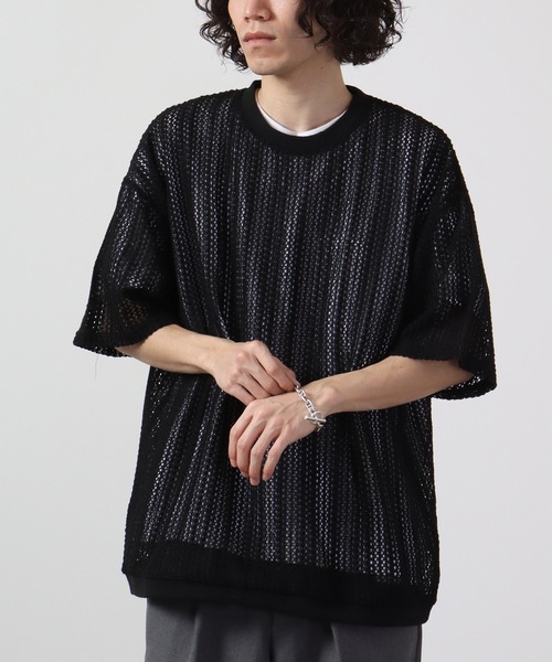 ATELANE(アテレーン)の「ルーズシルエット透かし編み半袖Tシャツ(Tシャツ/カットソー・メンズ・ブラック/ベージュ/ホワイト・M/L)」の19枚目の写真