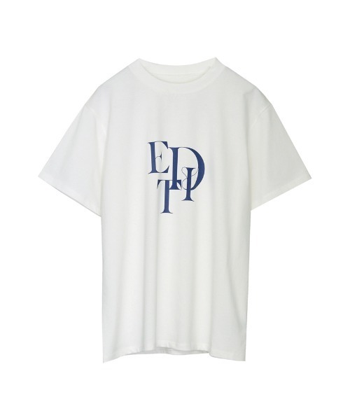 Re:EDIT（リエディ）の「[華奢見えが叶う][着た瞬間ひんやり][接触冷感][UVカット]スタックロゴプリントTシャツ（Tシャツ/カットソー・レディース・ブラック/ホワイト×ブラック/ホワイト×ブルー/ネイビー×ホワイト/チャコール/グレー系その他/ホワイト×シルバー・MEDIUM/LARGE）」の2枚目の写真