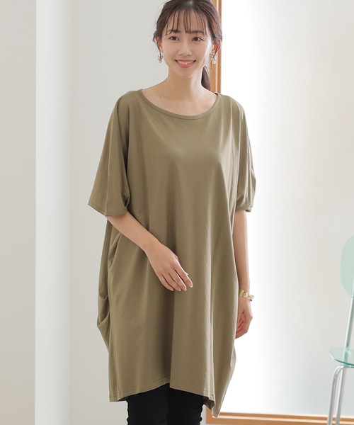 ElegChic（エレグシック）の「5分袖アシメプルオーバー（Tシャツ/カットソー・レディース・ブラウン系その他/チャコールグレー/ホワイト/ブラック/カーキ・M/4L/XL）」の5枚目の写真