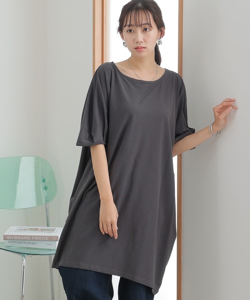 ElegChic（エレグシック）の「5分袖アシメプルオーバー（Tシャツ/カットソー・レディース・ブラウン系その他/チャコールグレー/ホワイト/ブラック/カーキ・M/4L/XL）」の4枚目の写真