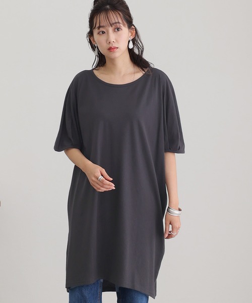 ElegChic（エレグシック）の「5分袖アシメプルオーバー（Tシャツ/カットソー・レディース・ブラウン系その他/チャコールグレー/ホワイト/ブラック/カーキ・M/4L/XL）」の3枚目の写真