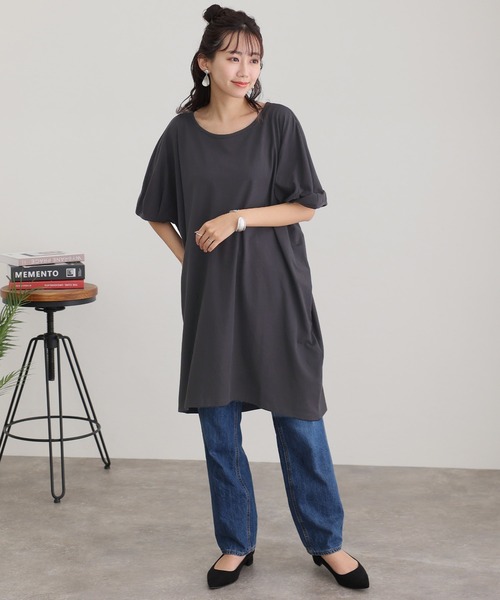 ElegChic（エレグシック）の「5分袖アシメプルオーバー（Tシャツ/カットソー・レディース・ブラウン系その他/チャコールグレー/ホワイト/ブラック/カーキ・M/4L/XL）」の10枚目の写真
