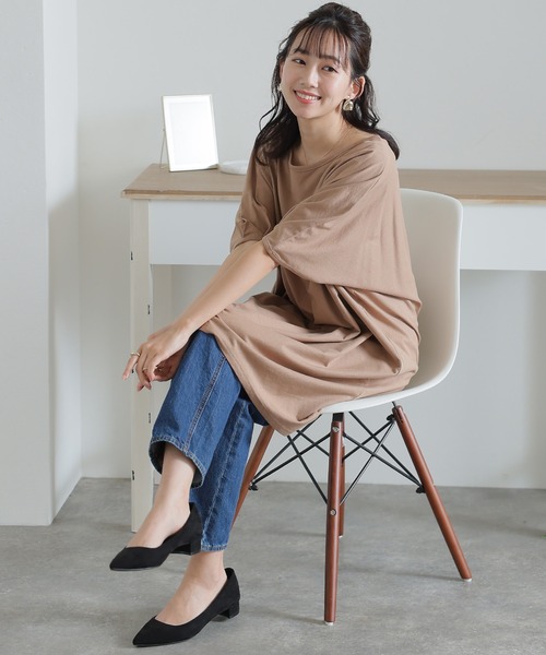 ElegChic（エレグシック）の「5分袖アシメプルオーバー（Tシャツ/カットソー・レディース・ブラウン系その他/チャコールグレー/ホワイト/ブラック/カーキ・M/4L/XL）」の14枚目の写真